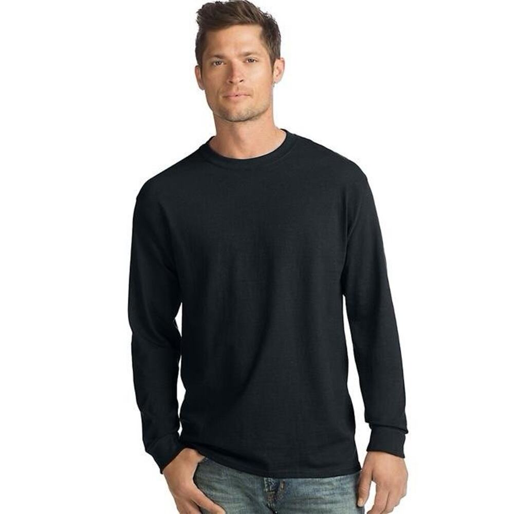 NWT Hanes Essentials Men's Cotton Long Sleeve T-Shirt Value 4-Pack Black 3XL New